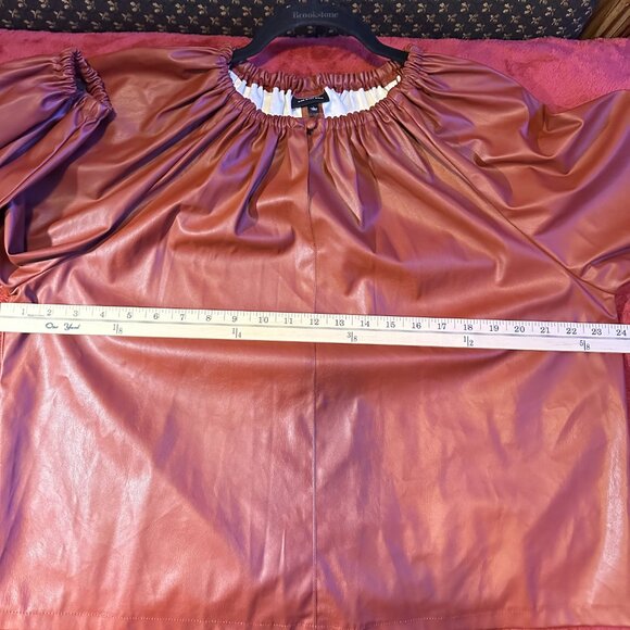 Faux Leather Red Peasant Top - Size L - Picture 5 of 7